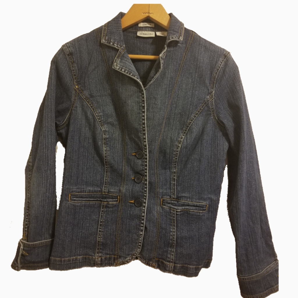 St Johns Bay Structured Jacket Stretch Denim Ladies Small Buttoned